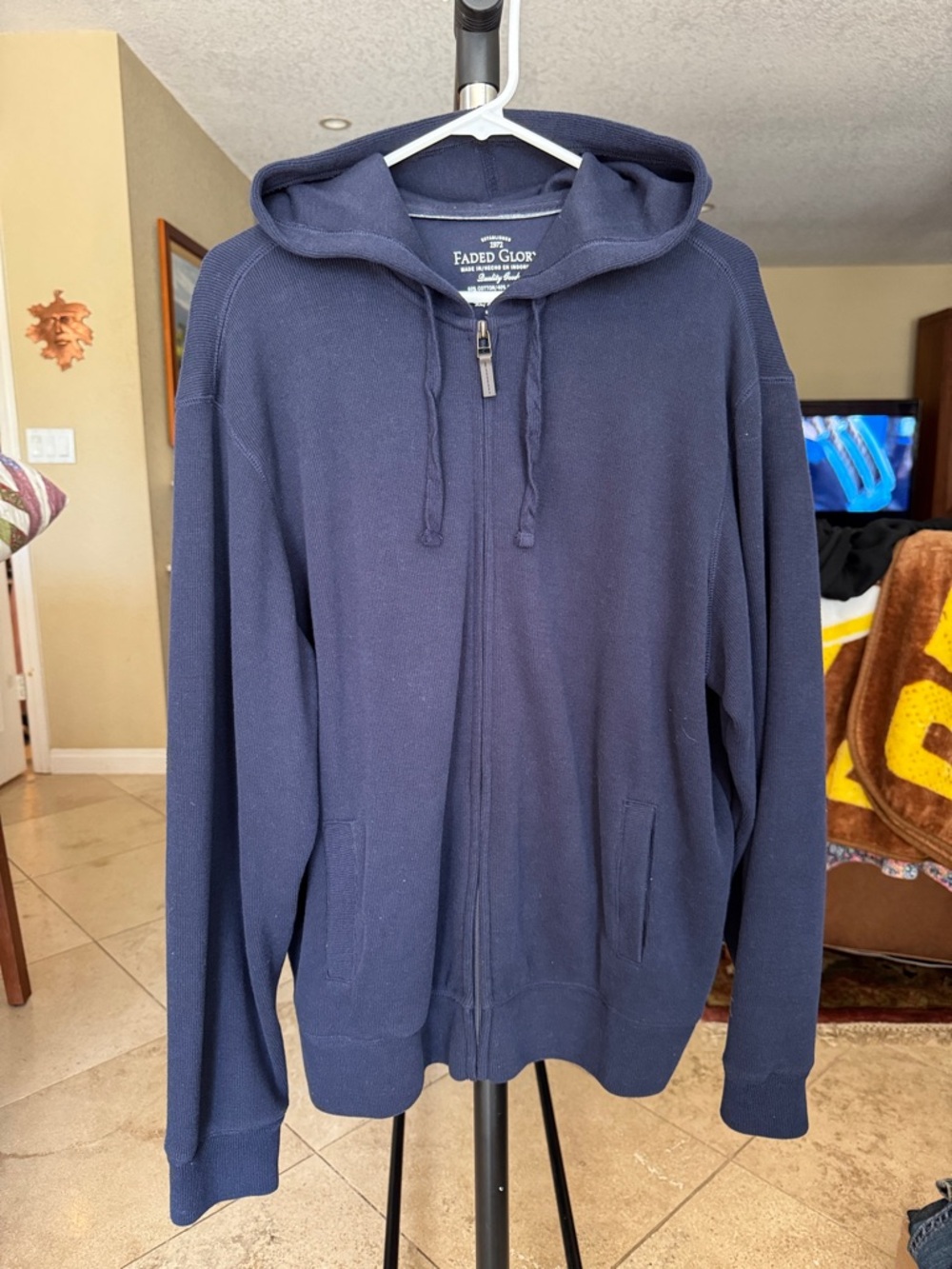 Faded Glory Men's Navy Blue Full-Zip Hooded Sweater